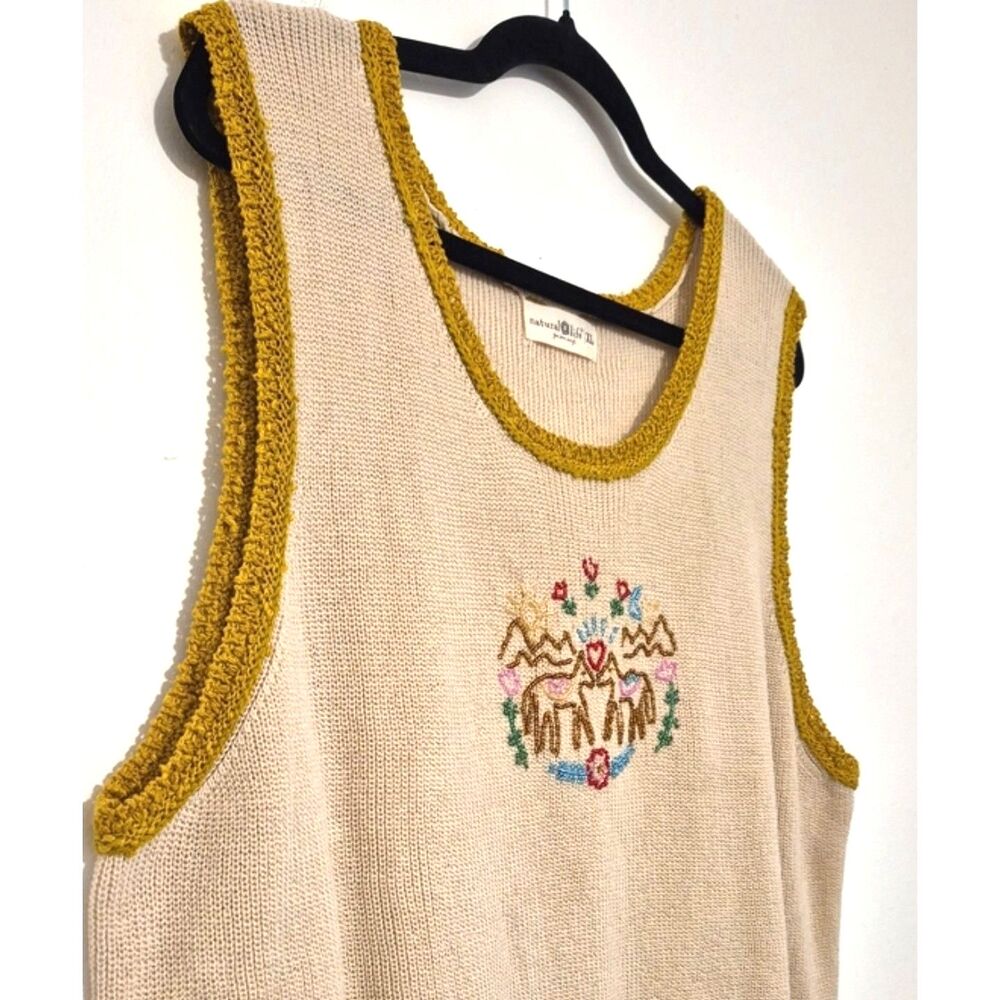 Natural Life Equestrian Horse Embroidered Sweater Vest XL Cotton Linen Western - Picture 9 of 12
